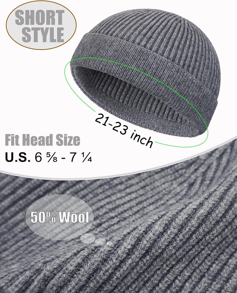 Roybens Short Fisherman Beanie for Men Women, Wool Warm Winter Hat, Swag Knit Cuff Soft Trawler Beanies Watch Cap Skull Caps - Image 4